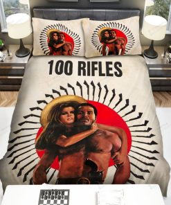 100 Rifles 1969 Gun, Red Circle, Woman And Man Movie Poster Bed Sheets Spread Comforter Duvet Cover Bedding Sets