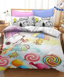 Snoopy Woodstock Hold Umbrella Lollipops Christmas Bedding Set
