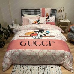 Best Gucci x Mickey Disney In Pink Monogram Background Bedroom Set