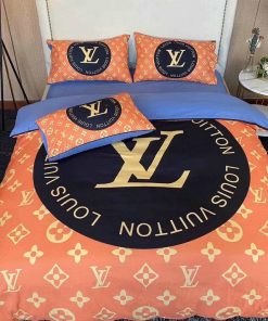 Best Louis Vuitton Golden Logo in Black Circle Bedding Set