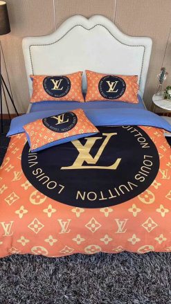 Best Louis Vuitton Golden Logo in Black Circle Bedding Set