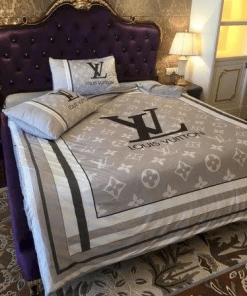 Best Louis Vuitton Grey and Stripes Bedding Set