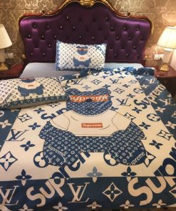 Best Louis Vuitton x Supreme Teddy Bear Bedding Set