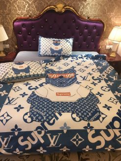 Best Louis Vuitton x Supreme Teddy Bear Bedding Set