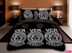 Best Versace 3 White Logos in Black Background Bedding Set