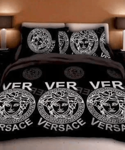 Best Versace 3 White Logos in Black Background Bedding Set