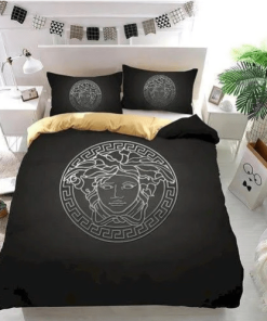 Best Versace Big Logo In Black Background Bedding Set