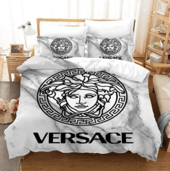 Best Versace Black Logo In White Background Bedding Set