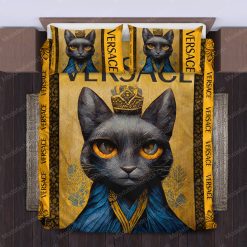 Black Cat Versace Logo Type 1581 Bedding Sets Bed Linen Covers Luxury Ideas Premium Fashion Brand Duvet Hyperbeast Bedroom Blankets Sheets