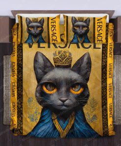 Black Cat Versace Logo Type 1581 Bedding Sets Bed Linen Covers Luxury Ideas Premium Fashion Brand Duvet Hyperbeast Bedroom Blankets Sheets