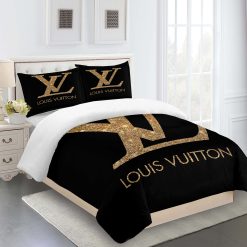 Black Dark Beige Full Louis Vuitton Logo Type 1548 Bedding Sets Sheets Premium Fashion Brand Blankets