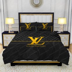 Black Veinstone And Gold Louis Vuitton Bed Sheets Spread Comforter Duvet Cover Bedding Setss