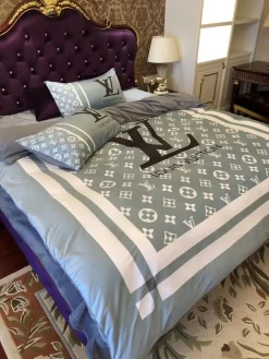 Blue Monogram Louis Vuitton Bedding Sets Luxury Brand Bed Sets, Bedroom Sets, Comforter Sets, Duvet Cover