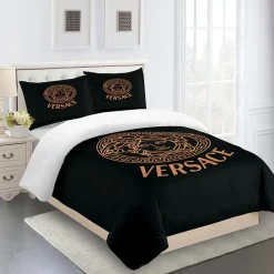 Bronze Versace Logo Luxury Brand High End Premium Bedding Set For Bedroom Luxury Duvet Cover Set With Pillowcases Home Decoration Bedding Sets
