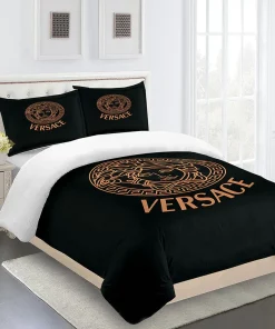 Bronze Versace Logo Luxury Brand High End Premium Bedding Set For Bedroom Luxury Duvet Cover Set With Pillowcases Home Decoration Bedding Sets