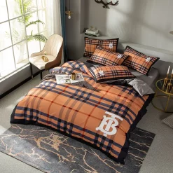 Burberry Orange Logo Type 1198 Bedding Sets Covers Blankets Premium Fashion Brand Bed Linen Hyperbeast Bedroom Sheets Luxury Ideas Duvet