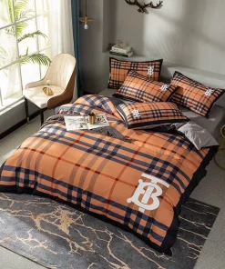Burberry Orange Logo Type 1198 Bedding Sets Covers Blankets Premium Fashion Brand Bed Linen Hyperbeast Bedroom Sheets Luxury Ideas Duvet