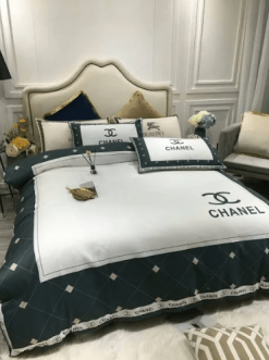 Chanel Basic White and Navy Bedding Set