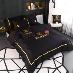 Chanel Black Luxury Brand High-End Bedding Sets, For Home Best Luxury Bedding Sets