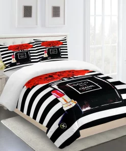 Chanel Coco Noir Paris Luxury Brand Premium Bedding Set For Bedroom Luxury Duvet Cover Set With Pillowcases Home Decoration Bedding Sets