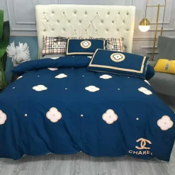 Chanel Flower Blue Printed Bedding Sets Quilt Sets Duvet Cover Luxury Brand Bedding Decor Bedroom Sets Best Luxury Bedding Sets