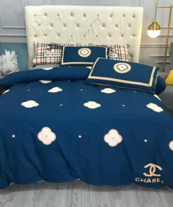 Chanel Flower Blue Printed Bedding Sets Quilt Sets Duvet Cover Luxury Brand Bedding Decor Bedroom Sets Best Luxury Bedding Sets
