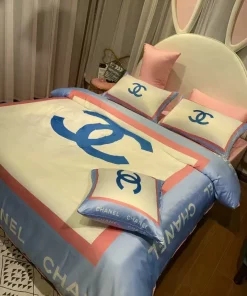 Chanel Logo Blue Printed Bedding Sets Quilt Sets Duvet Cover Luxury Brand Bedding Decor Bedroom Sets Best Luxury Bedding Sets