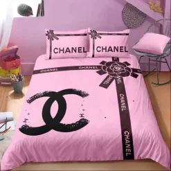 Chanel Pinky Hot New Brown Luxury Brand Bedding Sets Duvet Cover Set, For Home Best Luxury Bedding Sets