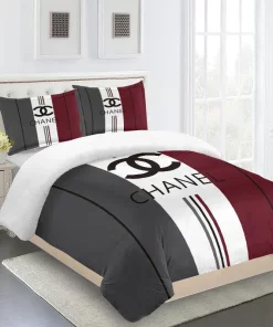 Chanel Red Grey White Luxury Brand Premium Bedding Set For Bedroom Luxury Duvet Cover Set With Pillowcases Home Decoration Bedding Sets