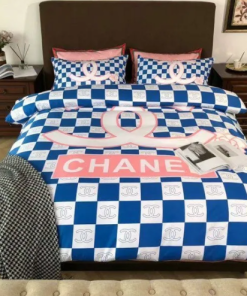 Chanel White And Blue Caro Bedding Set