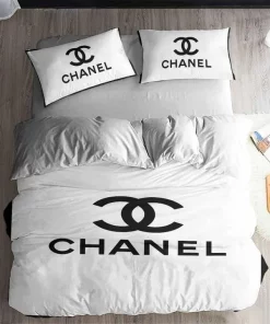 Chanel White Logo Bedding 3D Printed Bedding Sets Quilt Sets Duvet Cover Luxury Brand Bedding Decor Bedroom Sets Best Luxury Bedding Sets