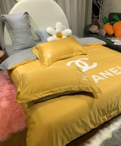 Chanel Yellow Bedding 3D Printed Bedding Sets Quilt Sets Duvet Cover Luxury Brand Bedding Decor Bedroom Sets Best Luxury Bedding Sets