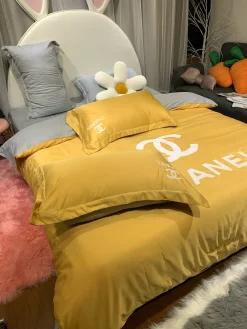 Chanel Yellow Bedding 3D Printed Bedding Sets Quilt Sets Duvet Cover Luxury Brand Bedding Decor Bedroom Sets Best Luxury Bedding Sets