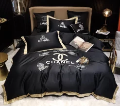 Coco Chanel Black Luxury Brand High-End Bedding Sets, For Home Best Luxury Bedding Sets