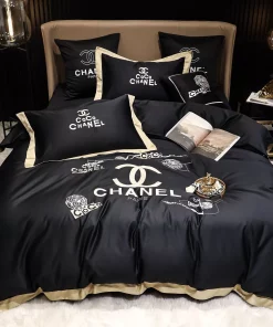 Coco Chanel Black Luxury Brand High-End Bedding Sets, For Home Best Luxury Bedding Sets