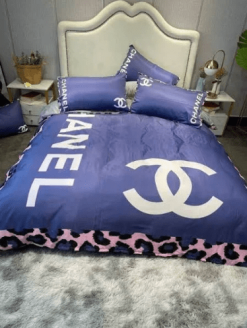 Coco Chanel Blue With Leopard Print Bedding Set