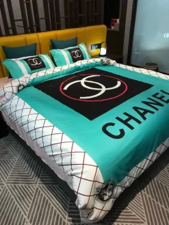 Cyan Chanel Bedding Sets Luxury Brand Bed Sets, Bedroom Sets, Comforter Sets, Duvet Cover, For Trending 2023 For Home Bedding Sets