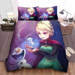 Disney Frozen Elsa & Olaf Creating Tiny Snowman Digital Painting Bed Sheets Spread Comforter Duvet Cover Bedding Sets