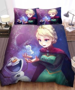 Disney Frozen Elsa & Olaf Creating Tiny Snowman Digital Painting Bed Sheets Spread Comforter Duvet Cover Bedding Sets