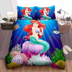 Disney Princess Ariel Beautifully Sitting On Corals Bed Sheet Duvet Cover Bedding Sets