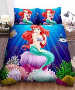 Disney Princess Ariel Beautifully Sitting On Corals Bed Sheet Duvet Cover Bedding Sets