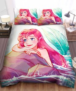 Disney Princess Ariel Crayon Painting Bed Sheet Spread Comforter Duvet Cover Bedding Sets
