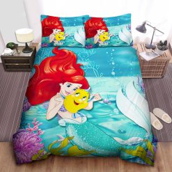 Disney Princess Ariel With Her Friend Flounder Bed Sheet Duvet Cover Bedding Sets