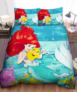 Disney Princess Ariel With Her Friend Flounder Bed Sheet Duvet Cover Bedding Sets