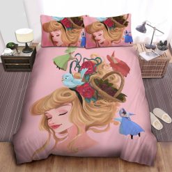 Disney Princess Aurora And Three Good Fairies Illustration Bed Sheet Duvet Cover Bedding Sets