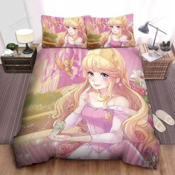 Disney Princess Aurora In Anime Art Style Bed Sheet Spread Comforter Duvet Cover Bedding Sets