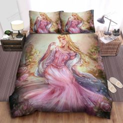 Disney Princess Aurora In The Roses Garden Illustration Bed Sheet Spread Comforter Duvet Cover Bedding Sets