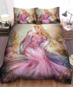 Disney Princess Aurora In The Roses Garden Illustration Bed Sheet Spread Comforter Duvet Cover Bedding Sets