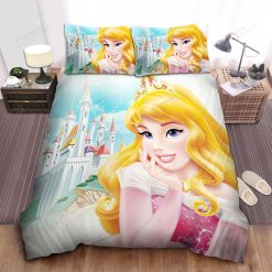 Disney Princess Aurora Wearing A Crown And The Castle Bed Sheet Spread Comforter Duvet Cover Bedding Sets