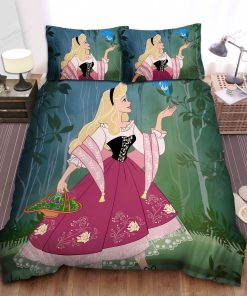 Disney Princess Aurora With A Blue Bird In The Forest Bed Sheet Spread Comforter Duvet Cover Bedding Sets